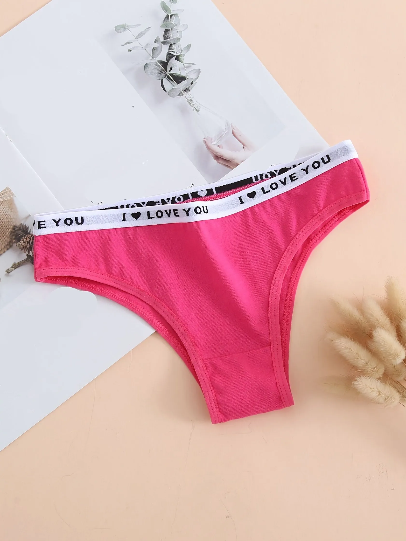6pcs Letter Tape Soft & Breathable Thongs , Mixed Color Panties Pack , Women's Underwear & Lingerie