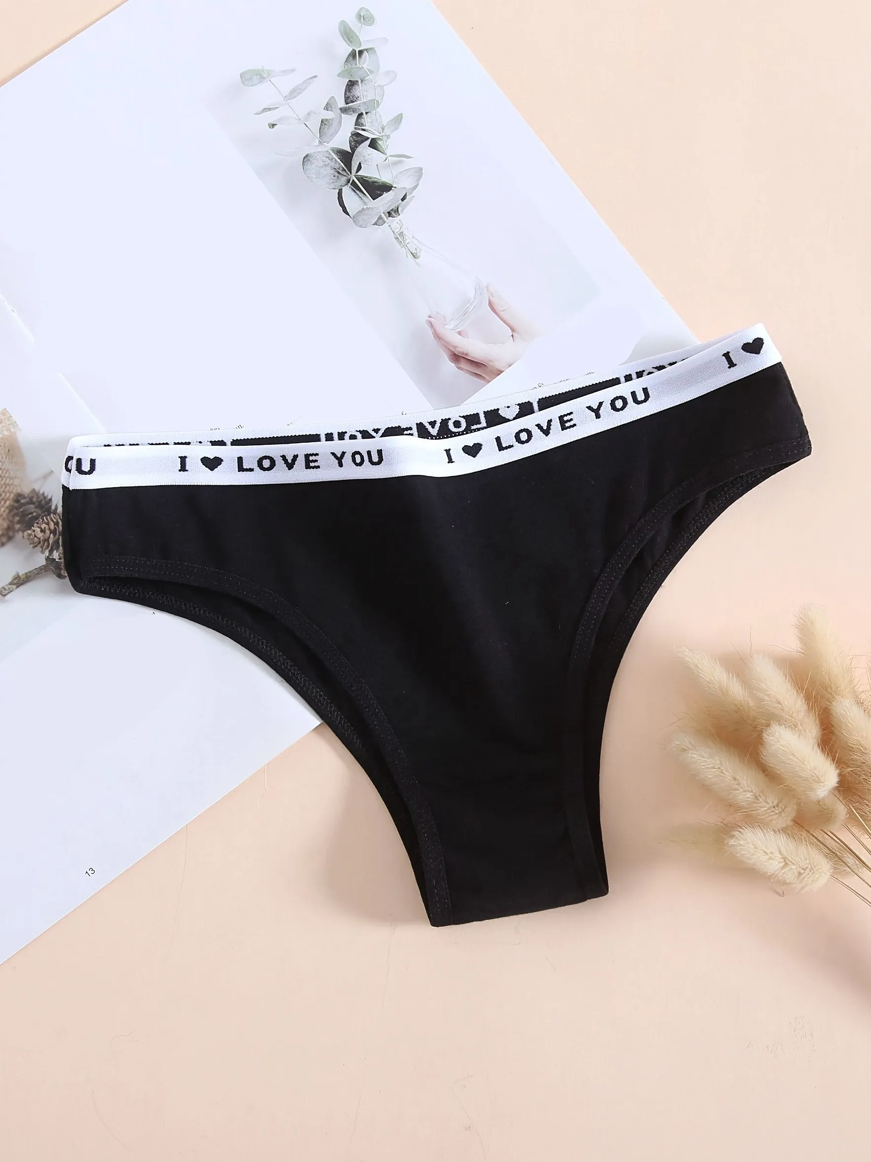 6pcs Letter Tape Soft & Breathable Thongs , Mixed Color Panties Pack , Women's Underwear & Lingerie