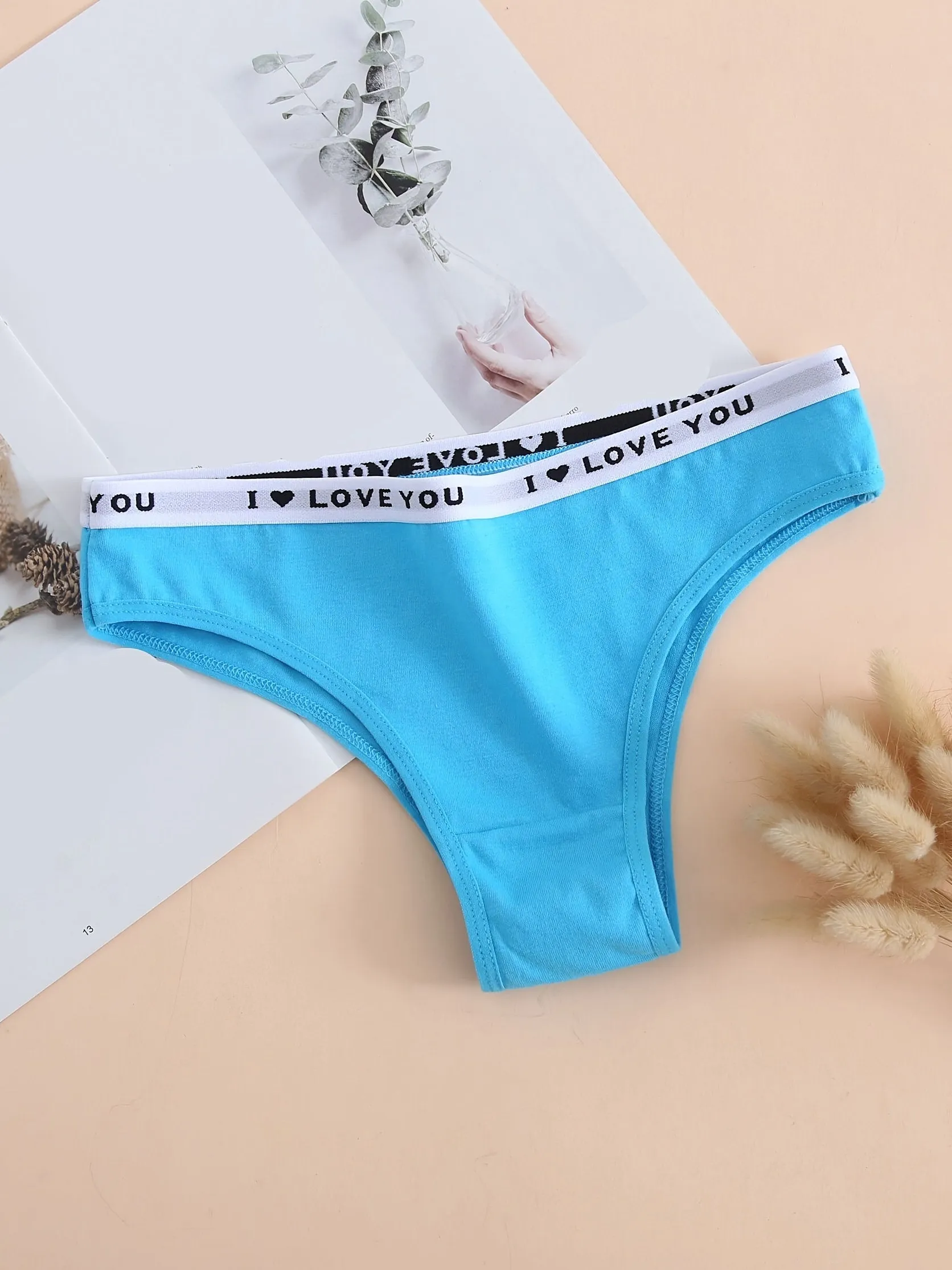 6pcs Letter Tape Soft & Breathable Thongs , Mixed Color Panties Pack , Women's Underwear & Lingerie