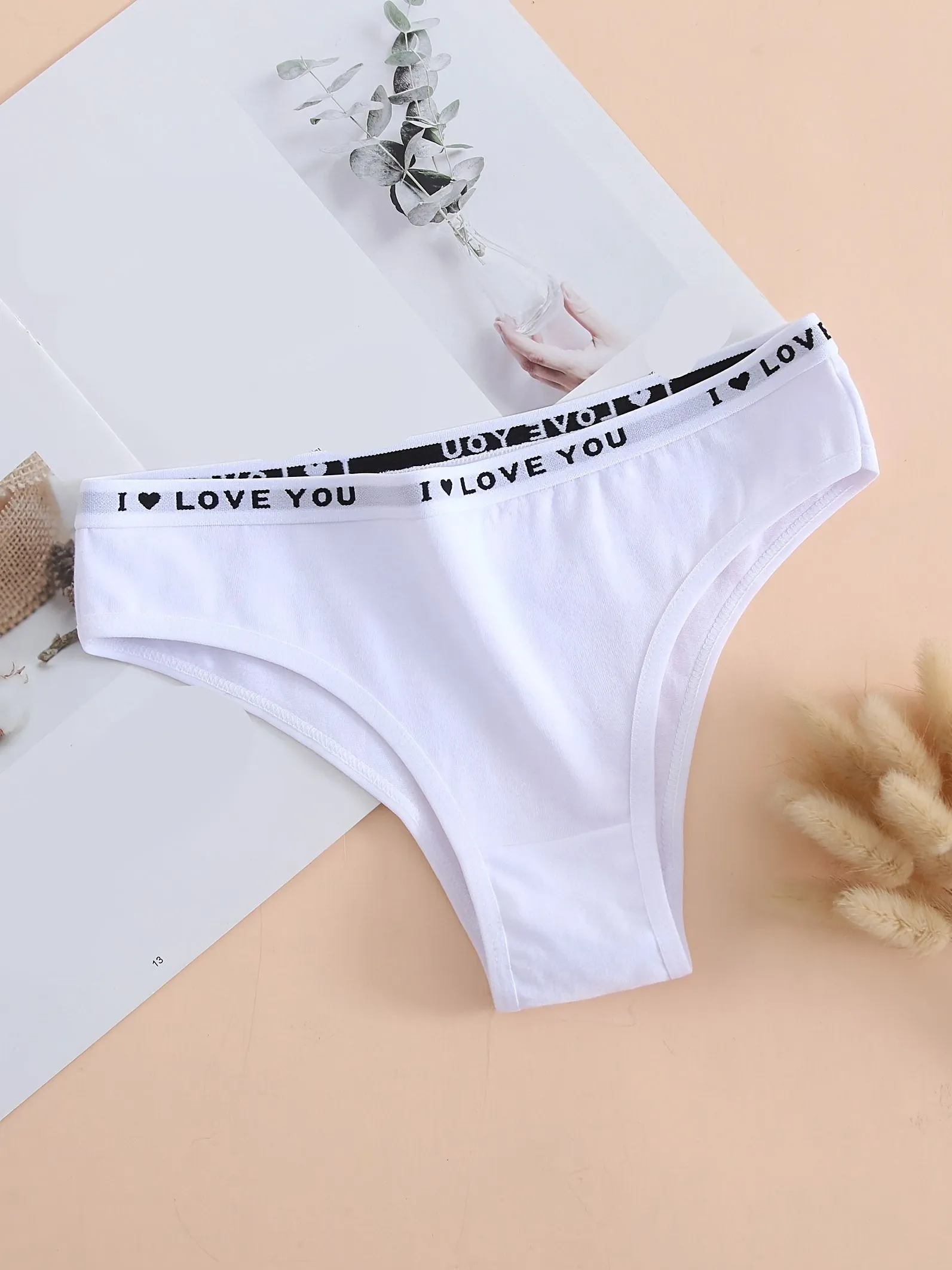 6pcs Letter Tape Soft & Breathable Thongs , Mixed Color Panties Pack , Women's Underwear & Lingerie