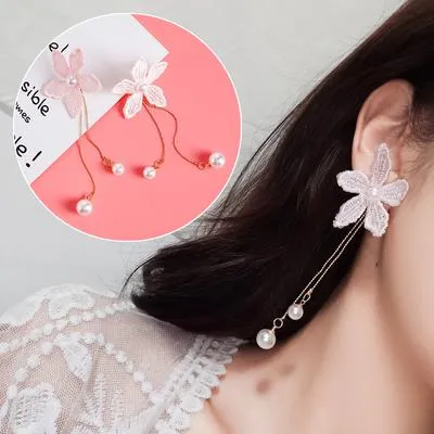 AOMU Japan Korean Pink Cute Natural Stone Beads Fur Star Moon Heart Acrylic Stud Earrings for Girl Ear Jacket Woman Jewelry