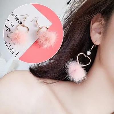 AOMU Japan Korean Pink Cute Natural Stone Beads Fur Star Moon Heart Acrylic Stud Earrings for Girl Ear Jacket Woman Jewelry