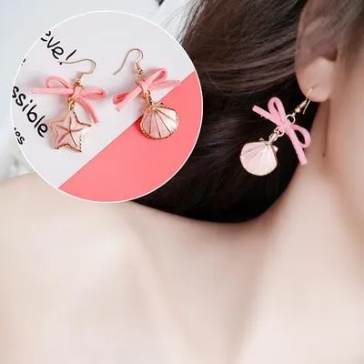 AOMU Japan Korean Pink Cute Natural Stone Beads Fur Star Moon Heart Acrylic Stud Earrings for Girl Ear Jacket Woman Jewelry