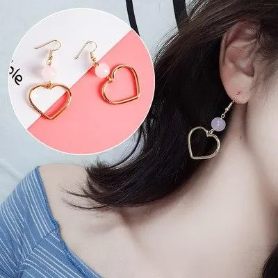 AOMU Japan Korean Pink Cute Natural Stone Beads Fur Star Moon Heart Acrylic Stud Earrings for Girl Ear Jacket Woman Jewelry