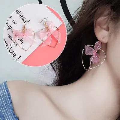 AOMU Japan Korean Pink Cute Natural Stone Beads Fur Star Moon Heart Acrylic Stud Earrings for Girl Ear Jacket Woman Jewelry