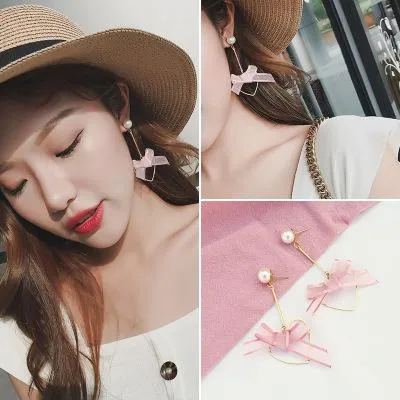 AOMU Japan Korean Pink Cute Natural Stone Beads Fur Star Moon Heart Acrylic Stud Earrings for Girl Ear Jacket Woman Jewelry