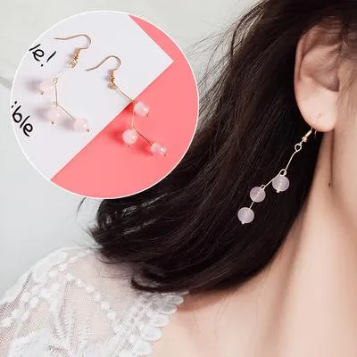 AOMU Japan Korean Pink Cute Natural Stone Beads Fur Star Moon Heart Acrylic Stud Earrings for Girl Ear Jacket Woman Jewelry