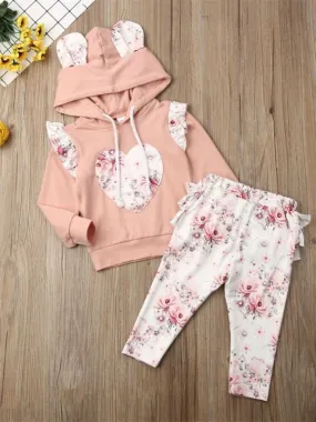 Baby 'I Heart Florals' Bunny Ear Hooded Sweatshirt And Legging Set