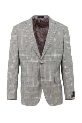 Black and White Houndstooth with Windowpane Dolcetto Modern Fit, Pure Wool Jacket by Tiglio Luxe
