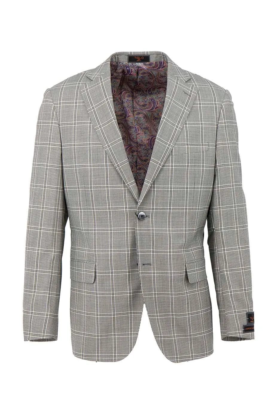 Black and White Houndstooth with Windowpane Dolcetto Modern Fit, Pure Wool Jacket by Tiglio Luxe