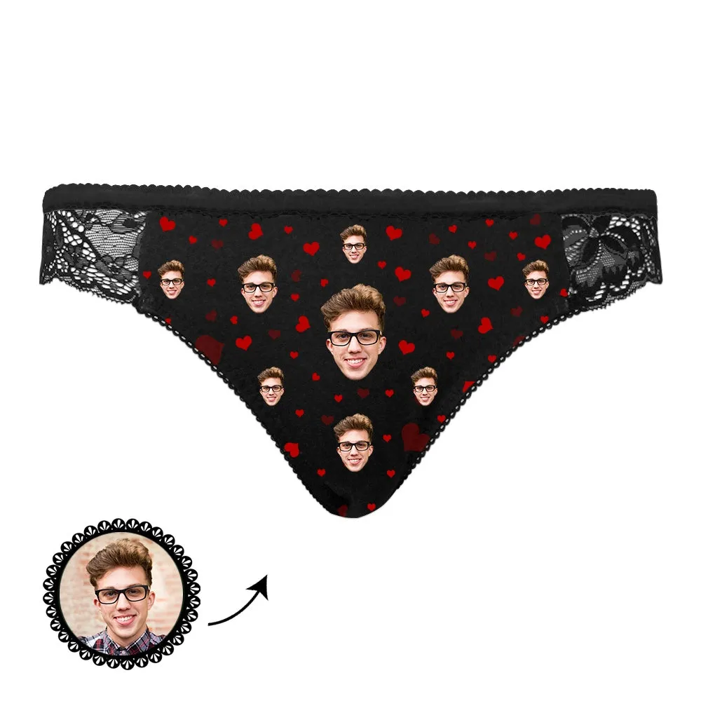 Custom Face Underwear Heart Design Lace Women Panties Unique Gift for Her