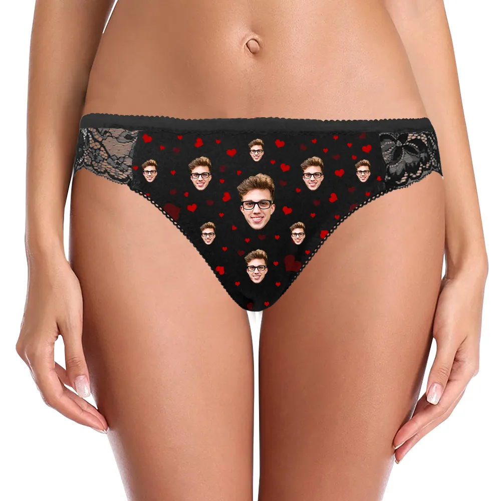 Custom Face Underwear Heart Design Lace Women Panties Unique Gift for Her