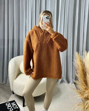Elsie 1/4 Zip Hooded Relaxed Fit Jacket - Camel