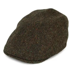Failsworth Hats HARRIS TWEED Herringbone Oban Flat Cap with Earflaps - Olive