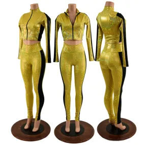 Gold and Black Side Paneled Set (Leggings & Crop Top)