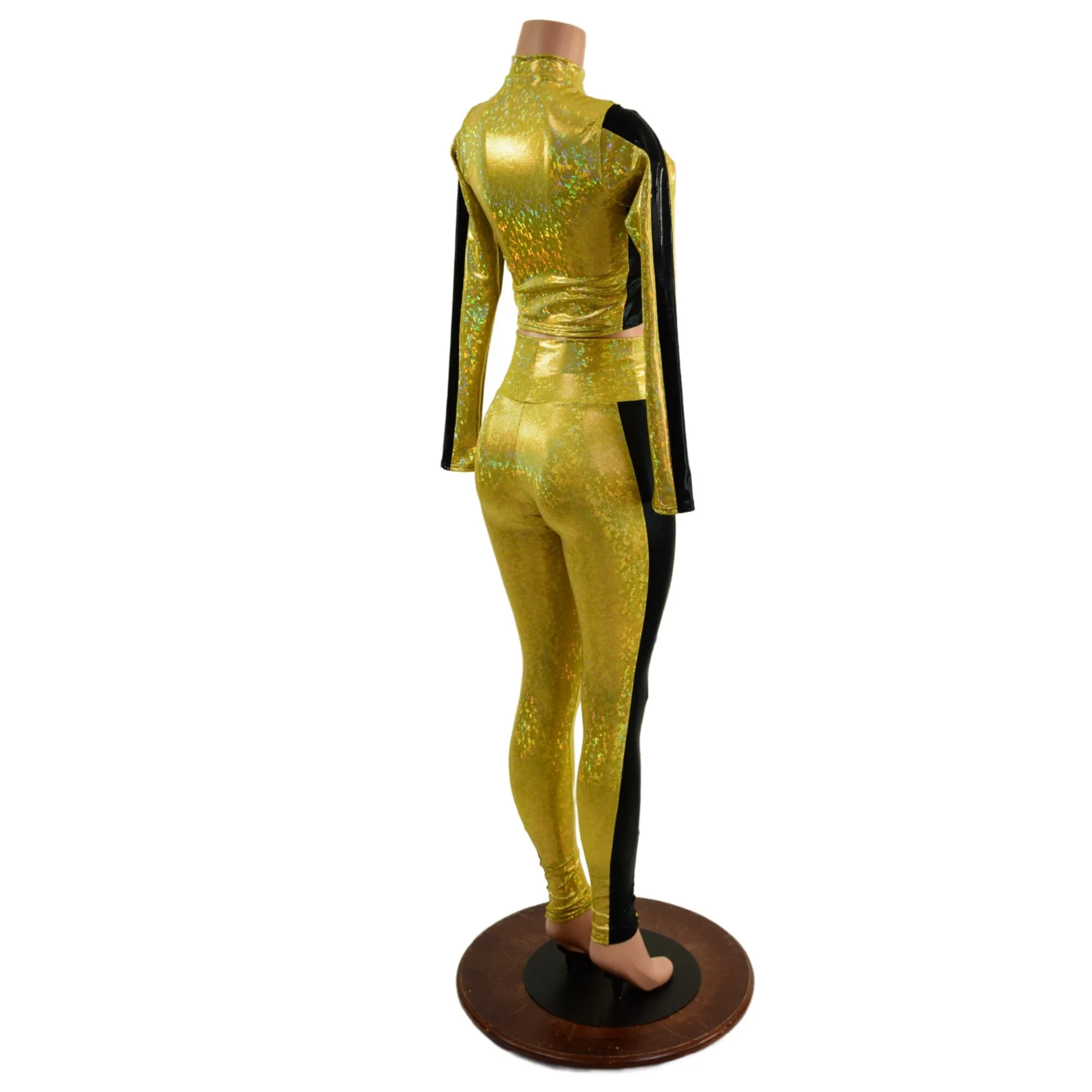 Gold and Black Side Paneled Set (Leggings & Crop Top)