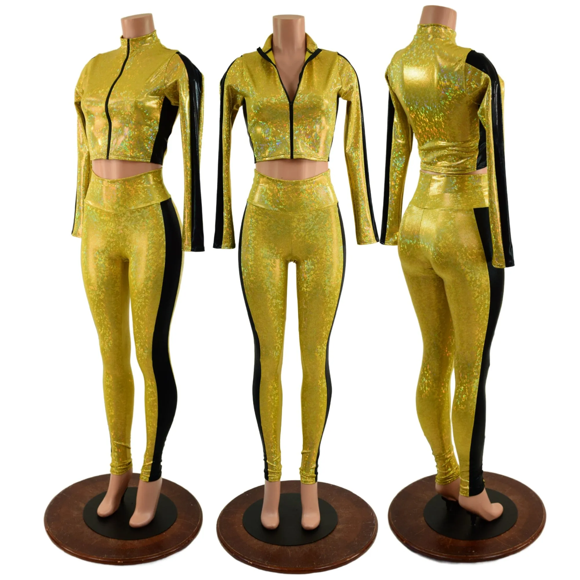 Gold and Black Side Paneled Set (Leggings & Crop Top)