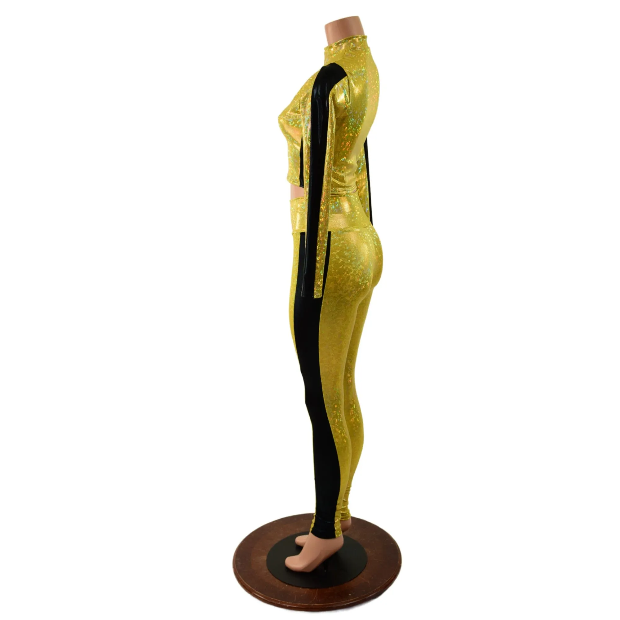 Gold and Black Side Paneled Set (Leggings & Crop Top)