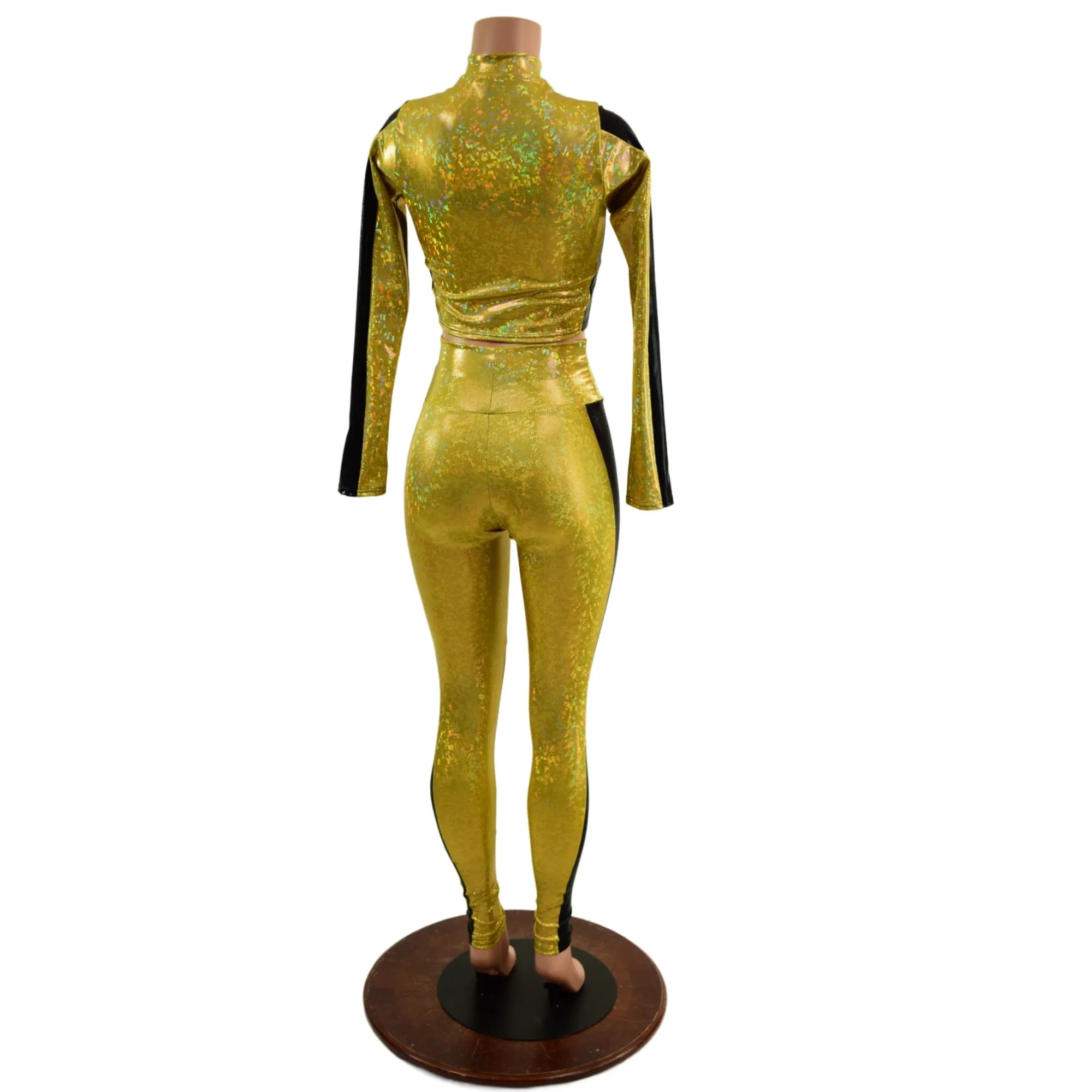 Gold and Black Side Paneled Set (Leggings & Crop Top)