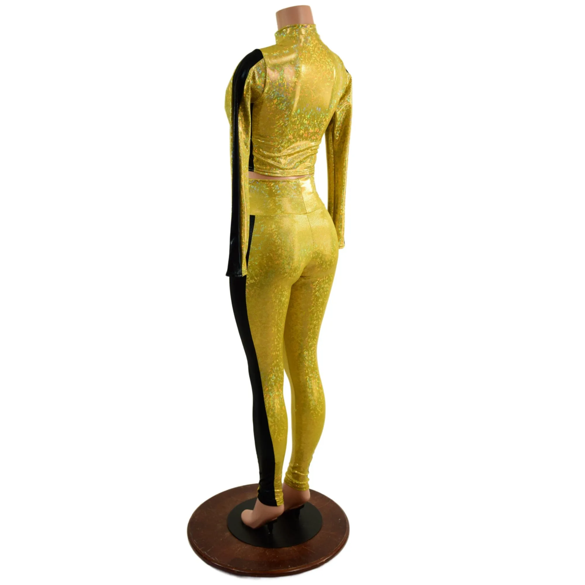 Gold and Black Side Paneled Set (Leggings & Crop Top)