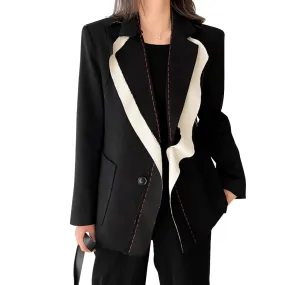 Hit Color Blazers For Women Lapel Long Sleeves Vintage Elegant Temperament Blazer Female Fashion Clothing
