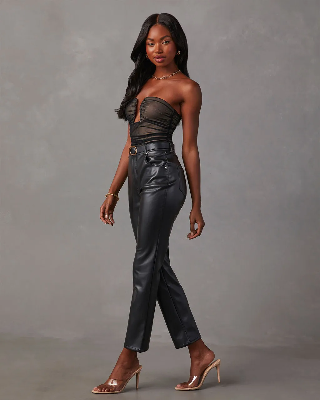 Jazlynn Mesh Strapless Ruched Cutout Bodysuit