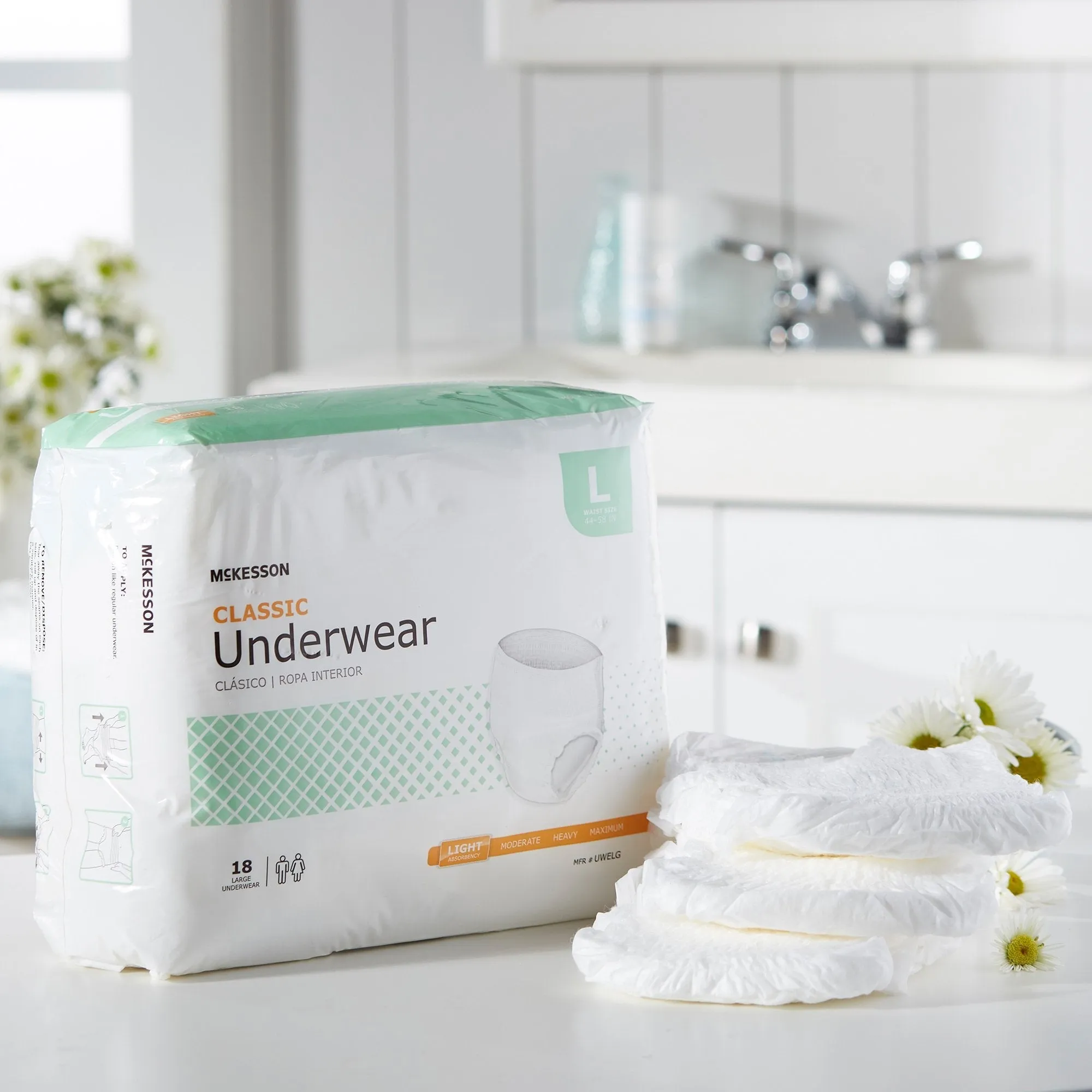 McKesson Classic Light Absorbent Underwear, Large, 18 ct