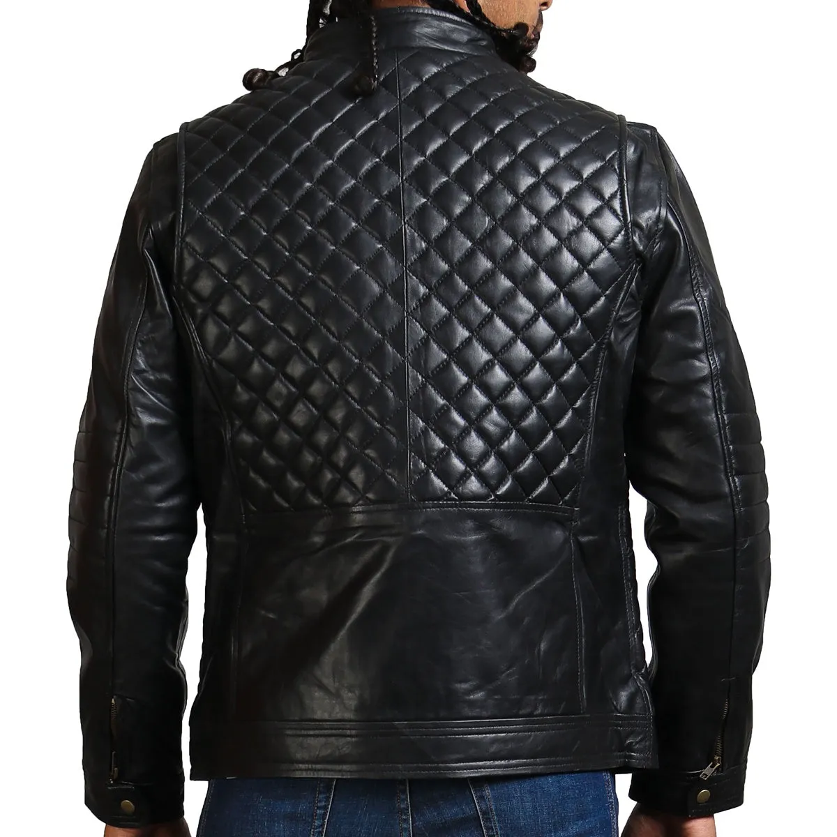 Men's Black Leather Quilted Winter Biker Jacket
