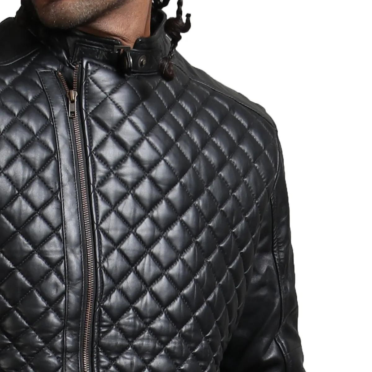 Men's Black Leather Quilted Winter Biker Jacket