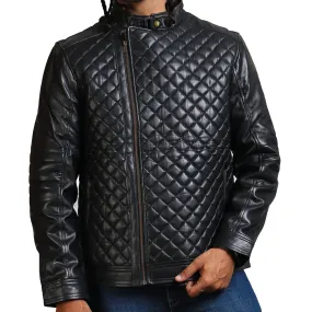 Men's Black Leather Quilted Winter Biker Jacket