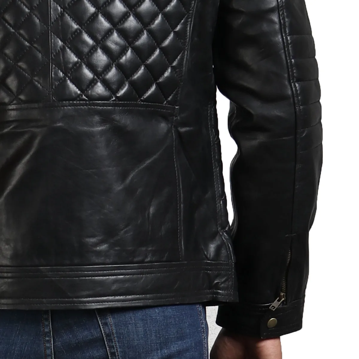 Men's Black Leather Quilted Winter Biker Jacket