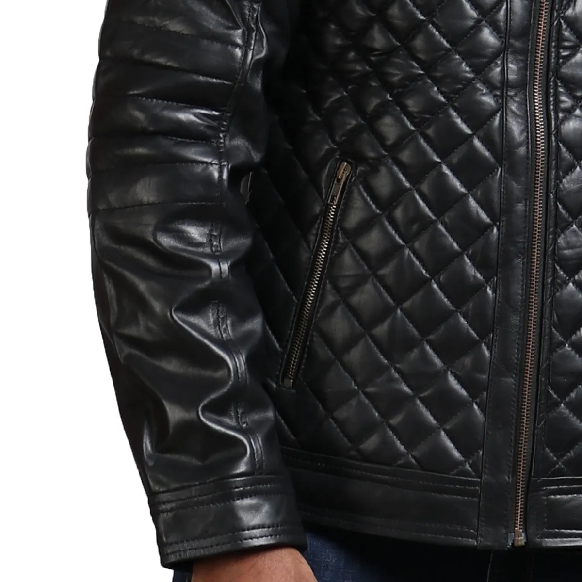 Men's Black Leather Quilted Winter Biker Jacket