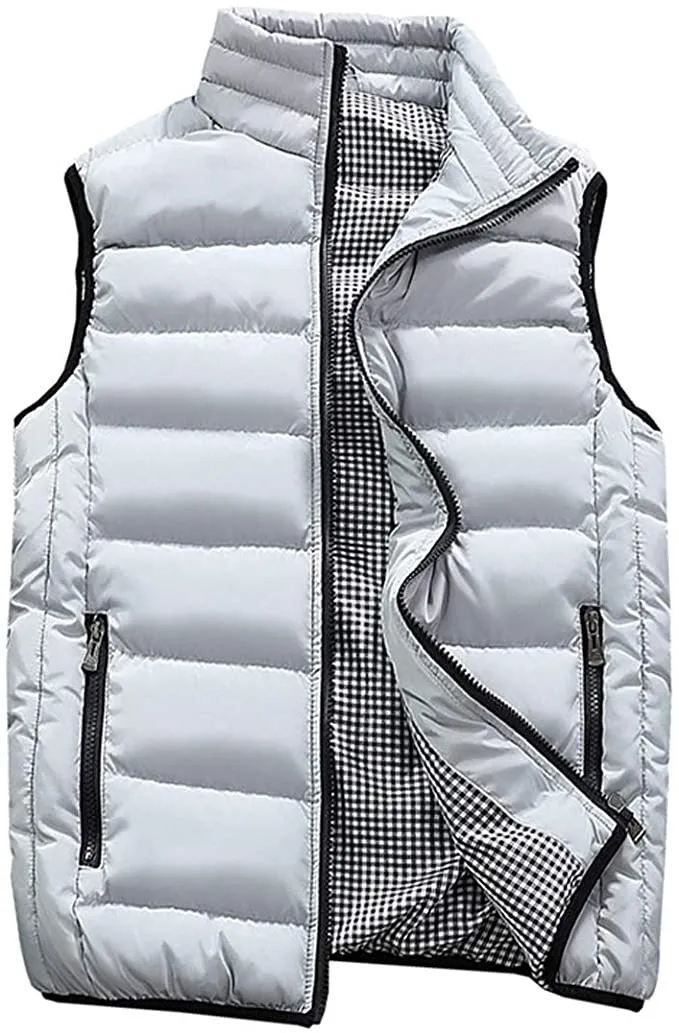 Men's White Sleeveless Puffer Vest Coat