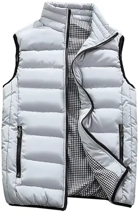 Men's White Sleeveless Puffer Vest Coat