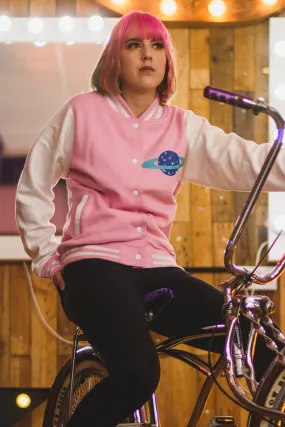 Planet Blue Star Pastel Pink Varsity Jacket