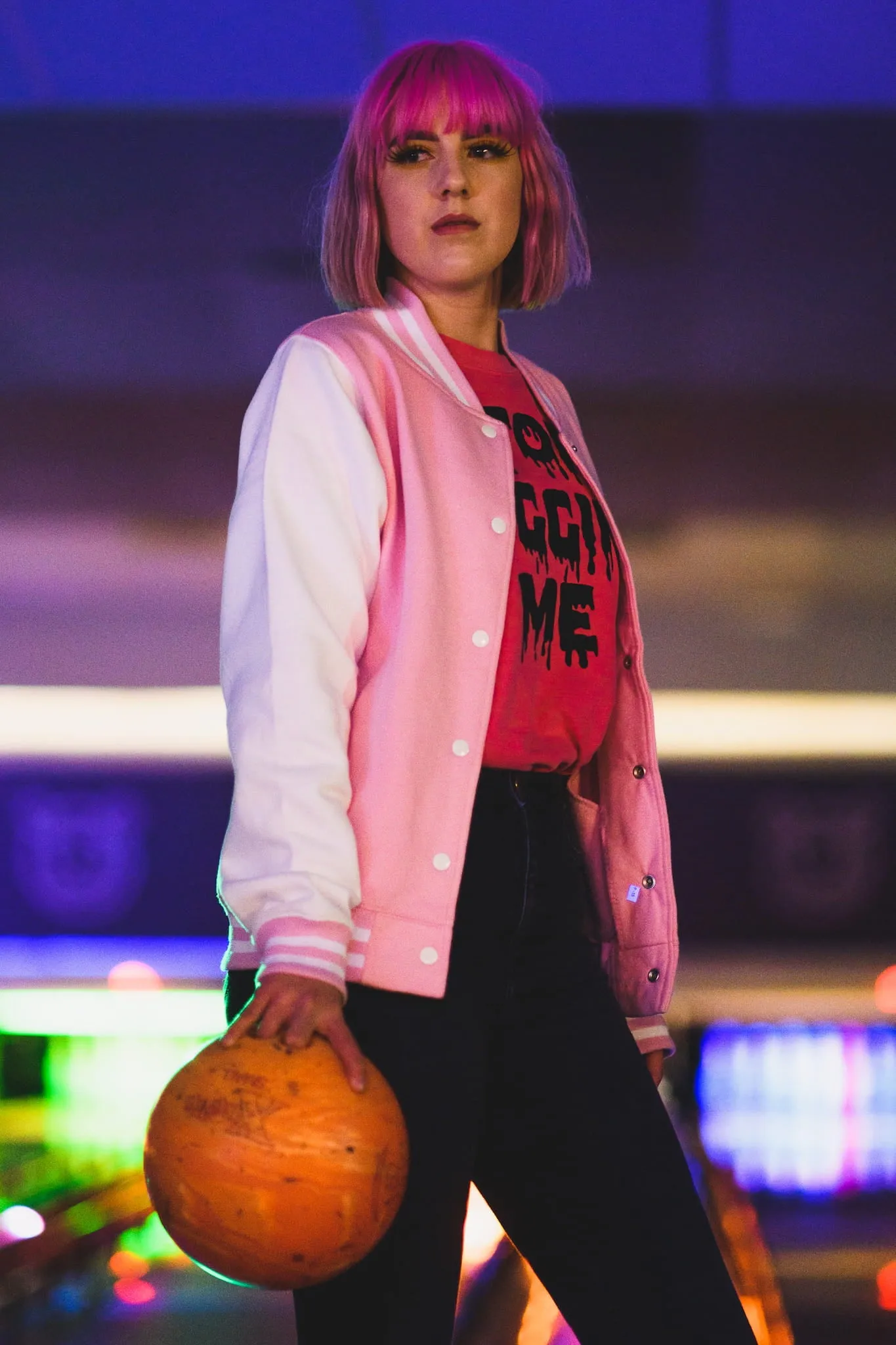 Planet Blue Star Pastel Pink Varsity Jacket