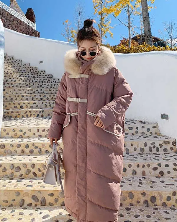 Quilted Padded Mid-Length Winter Fur Collar Women's Coat
