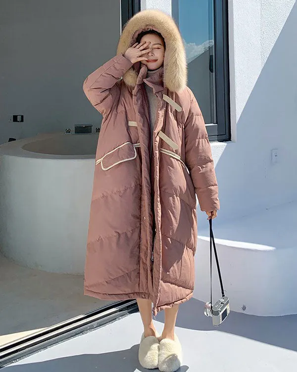 Quilted Padded Mid-Length Winter Fur Collar Women's Coat