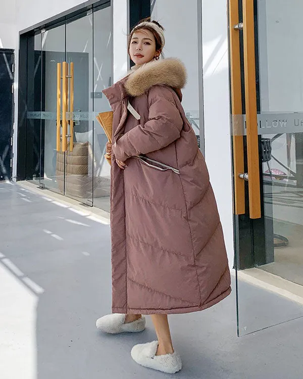 Quilted Padded Mid-Length Winter Fur Collar Women's Coat
