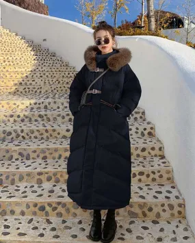 Quilted Padded Mid-Length Winter Fur Collar Women's Coat