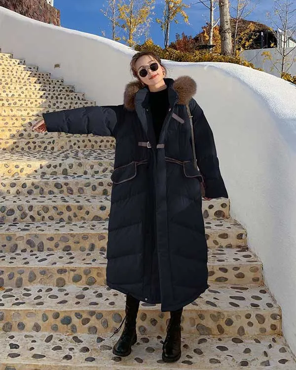 Quilted Padded Mid-Length Winter Fur Collar Women's Coat