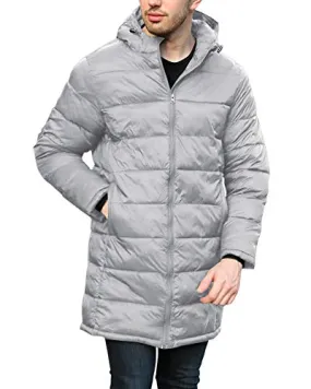 Runcati Mens Warm Down Coat Hooded Down Parka Puffer Jacket Full Zip Long Coat Winter Outwear with Hoodie Gray