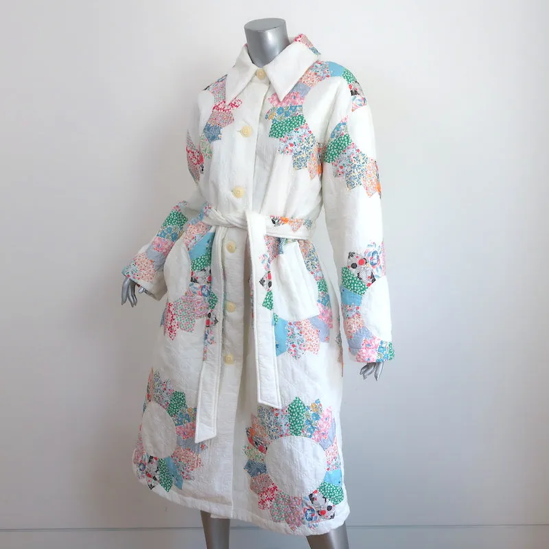 SEA Linden Quilted Patchwork Coat White/Multi Cotton Size Small Belted Jacket