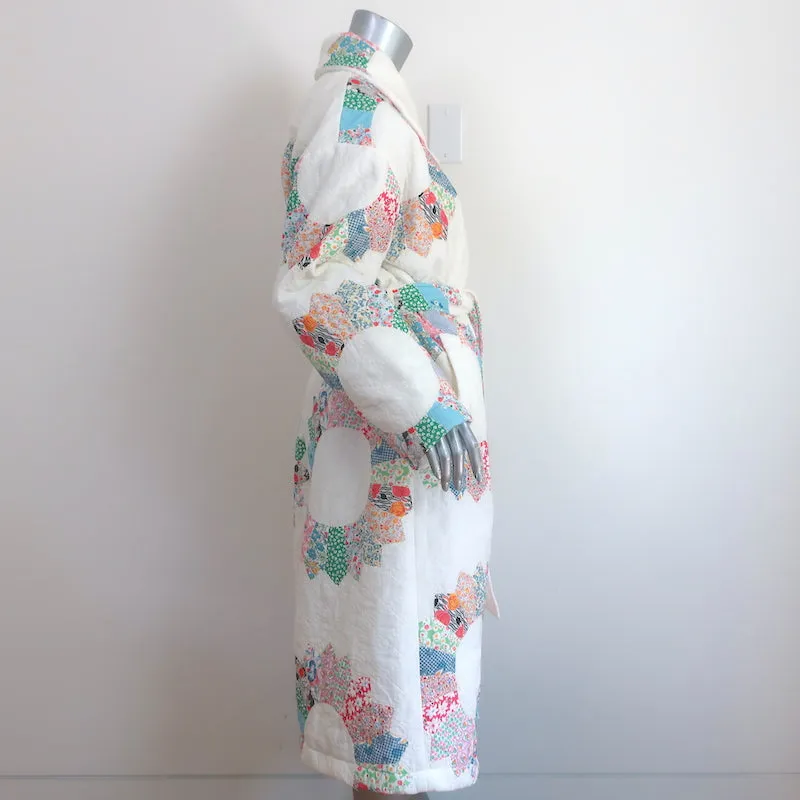 SEA Linden Quilted Patchwork Coat White/Multi Cotton Size Small Belted Jacket