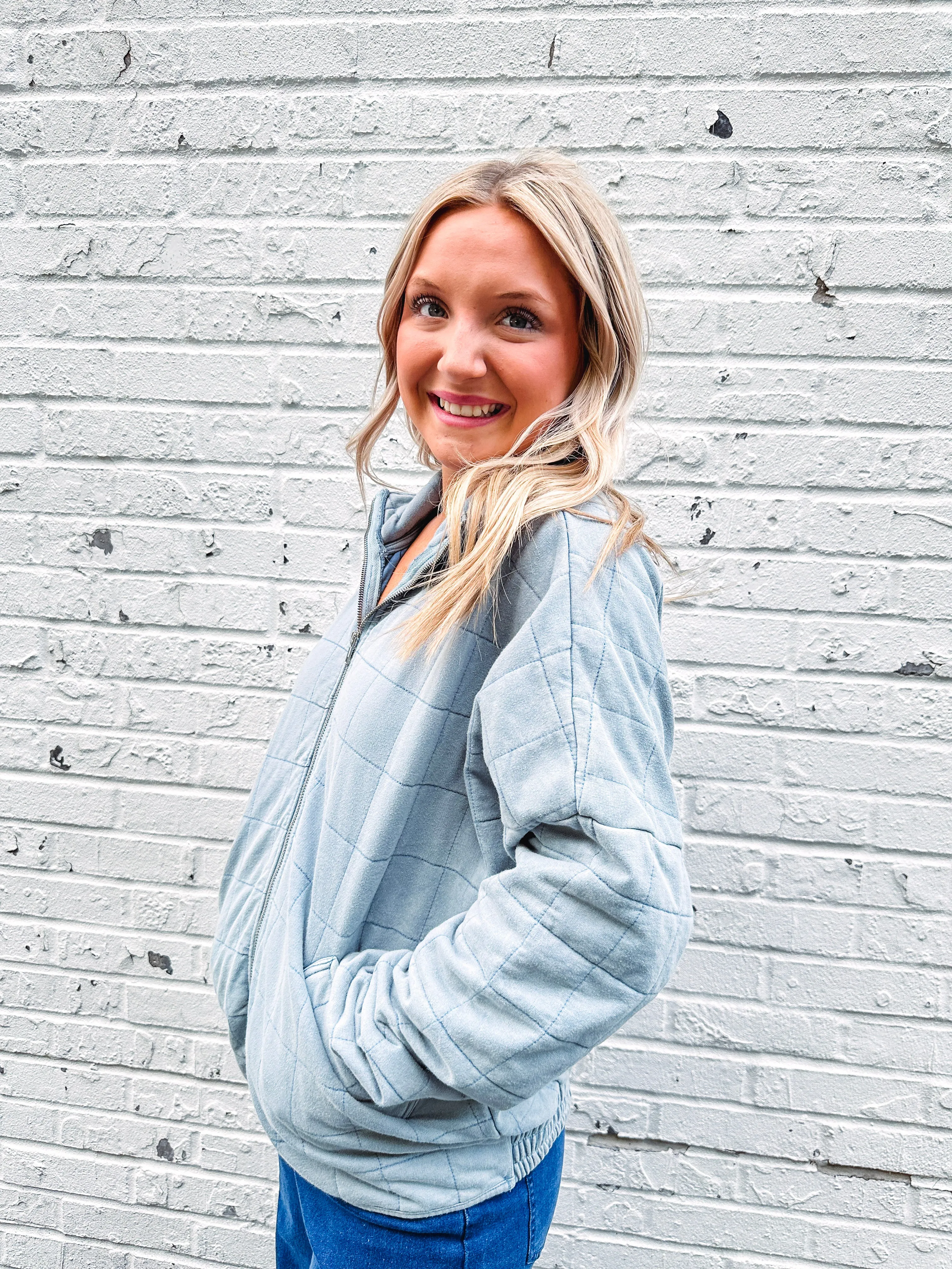 Soft Blue Quilted Jacket