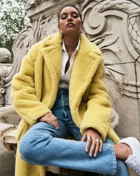 Teddy cappotto donna lungo ecologico giallo