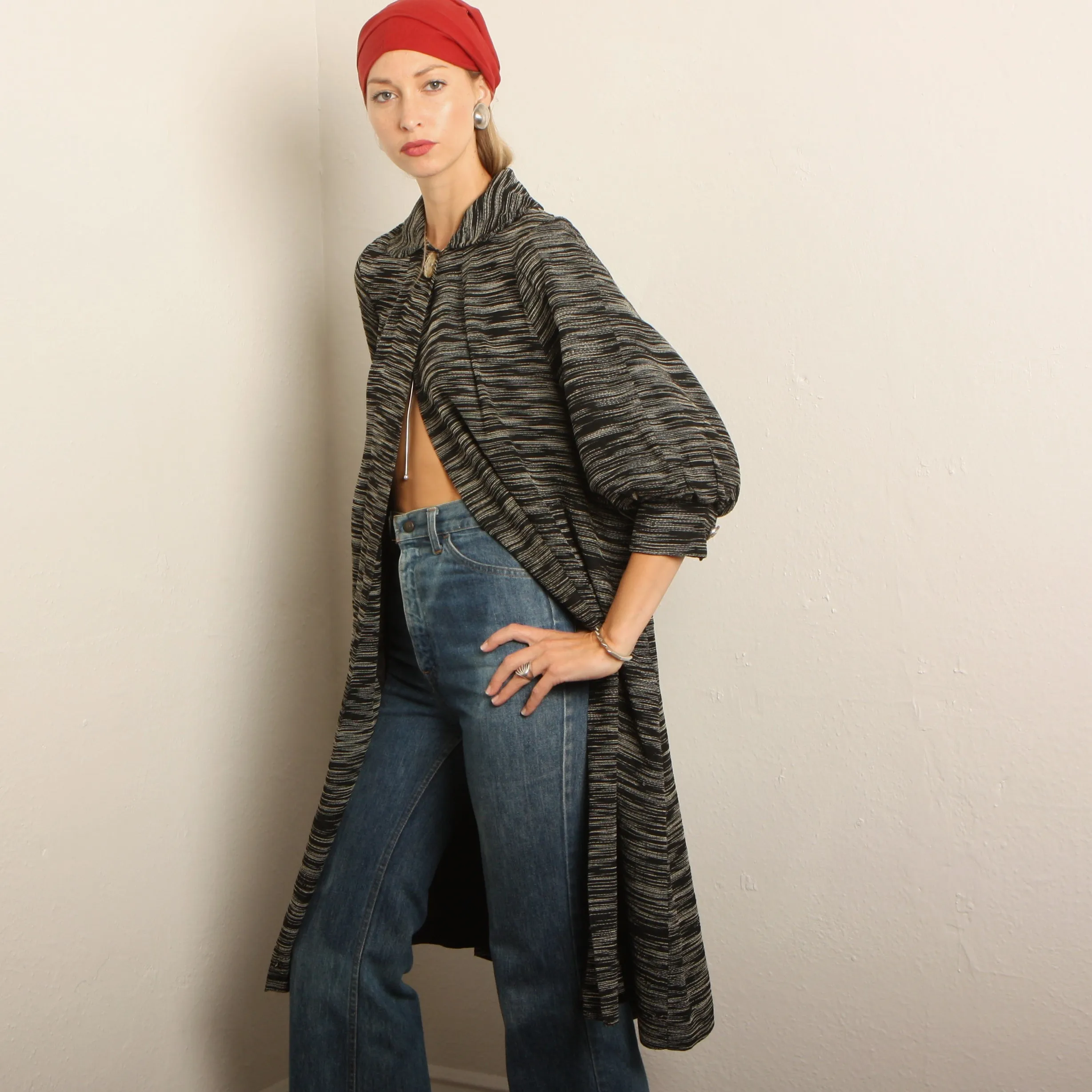 Vintage 30's Woven Balloon Sleeve Trapeze Coat