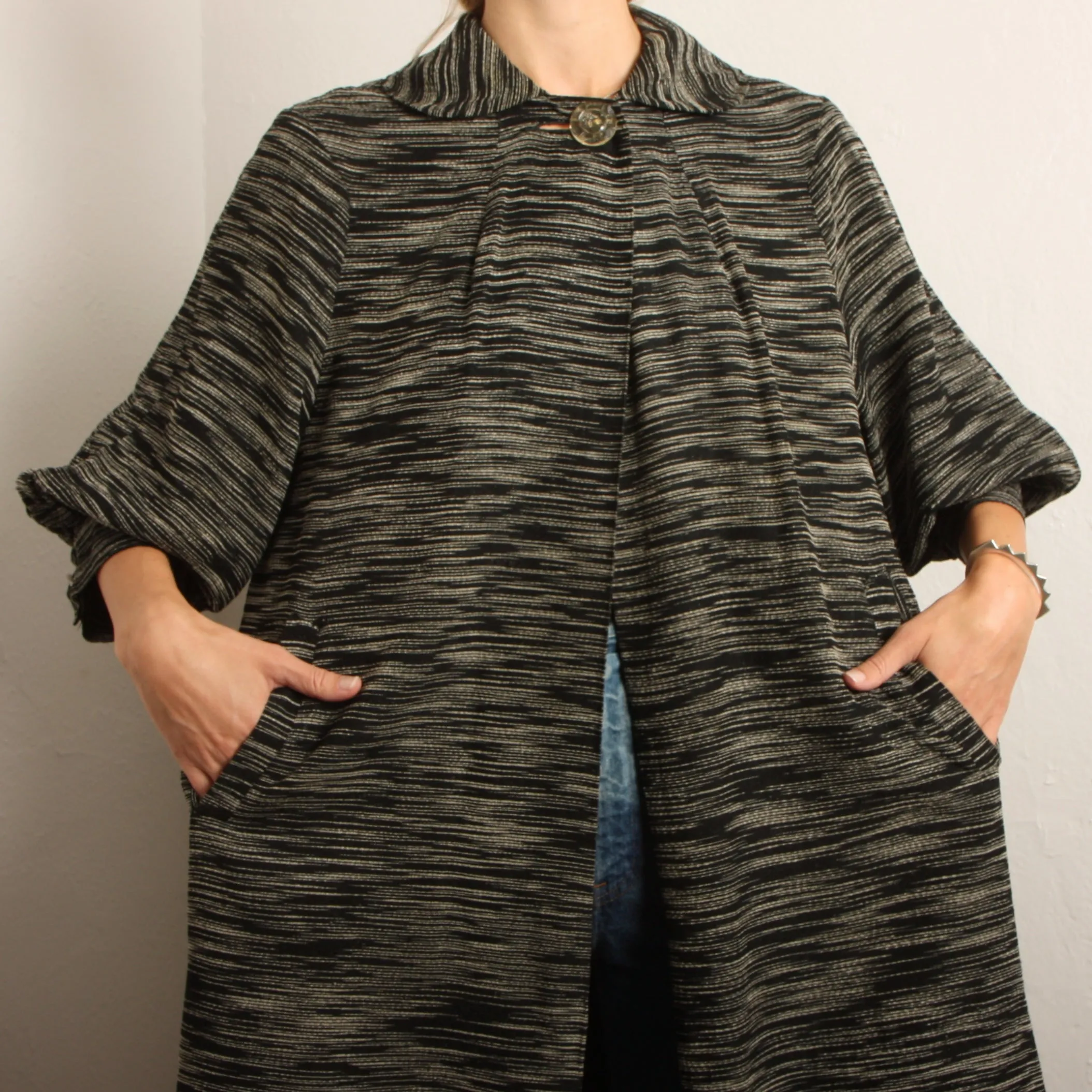 Vintage 30's Woven Balloon Sleeve Trapeze Coat