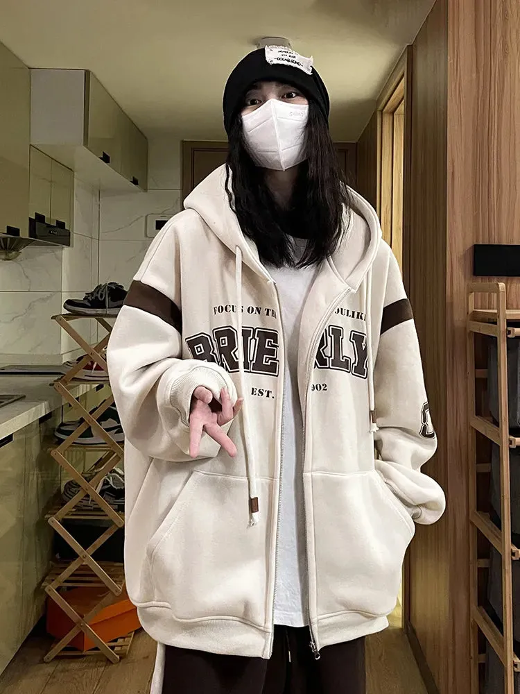 Vintage Letter Print Oversized Hoodie