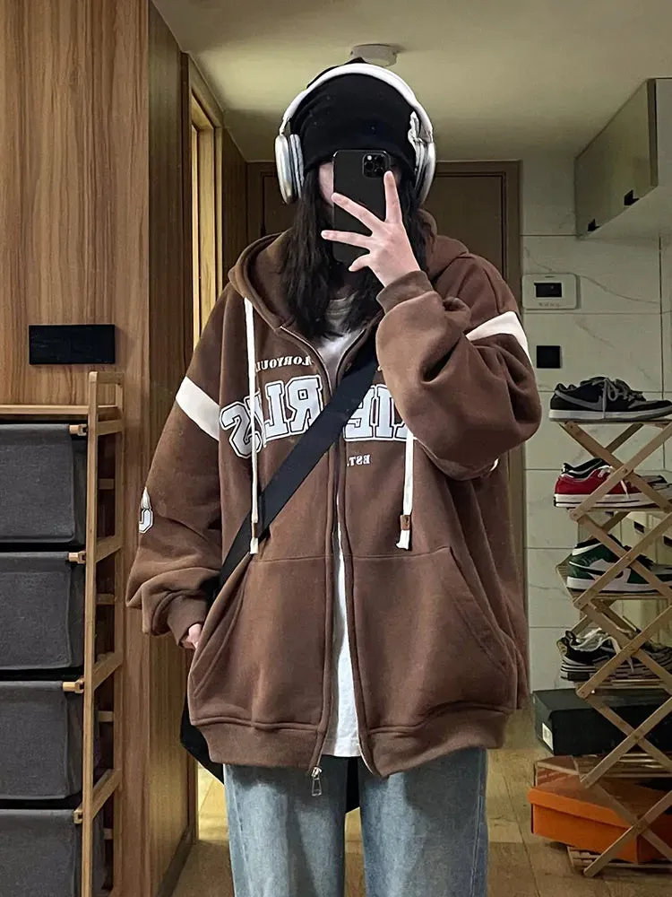 Vintage Letter Print Oversized Hoodie